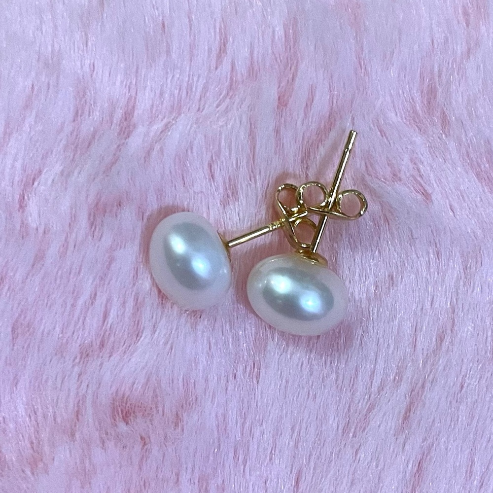 14K Yellow Gold Plated Natural South Sea Pearl Stud Earrings 8-9 mm